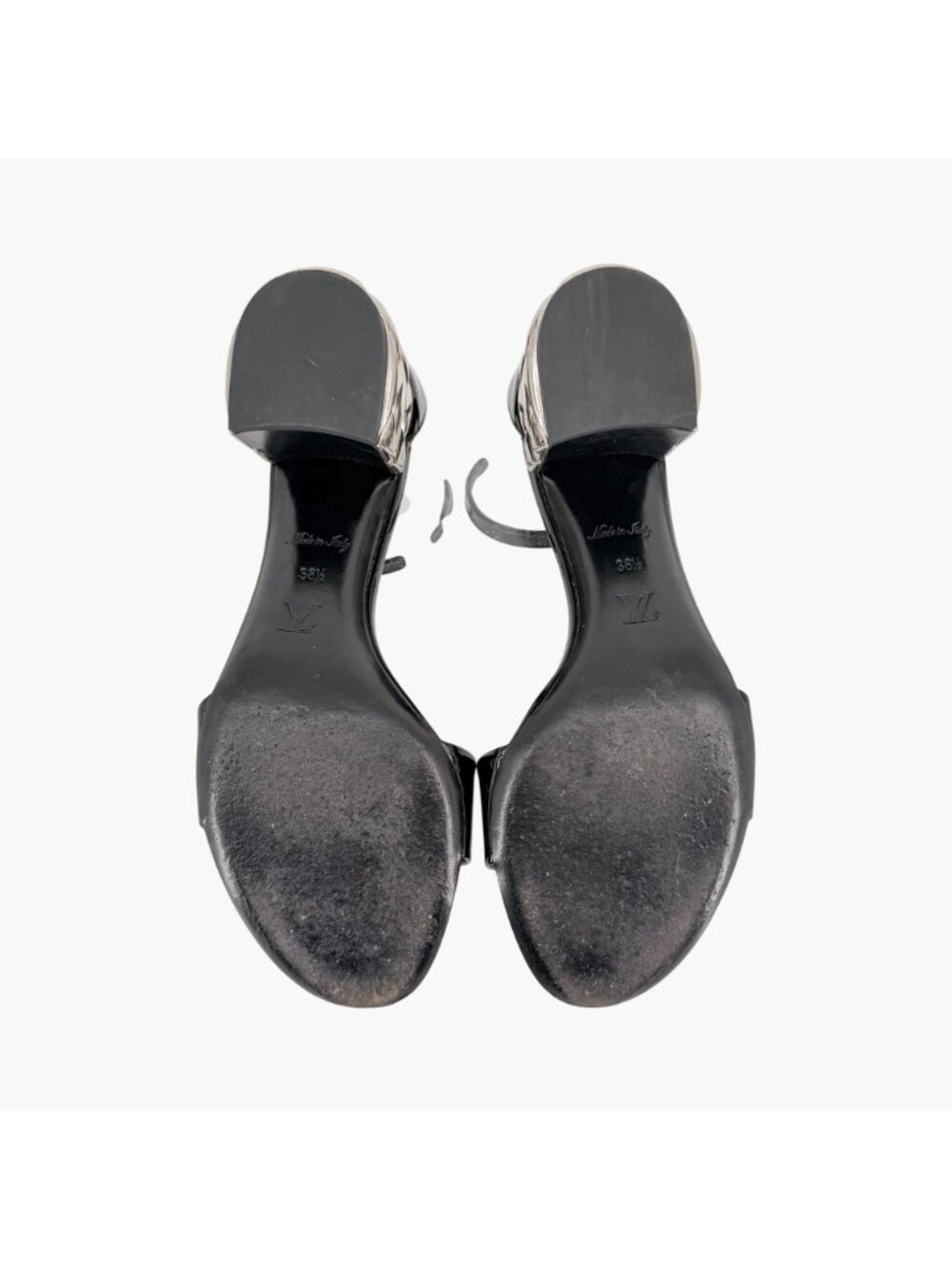 Louis Vuitton Silver Light LV Block Heel Sandals Black Patent Size 38.5 US 8.5 - Picture 12 of 15